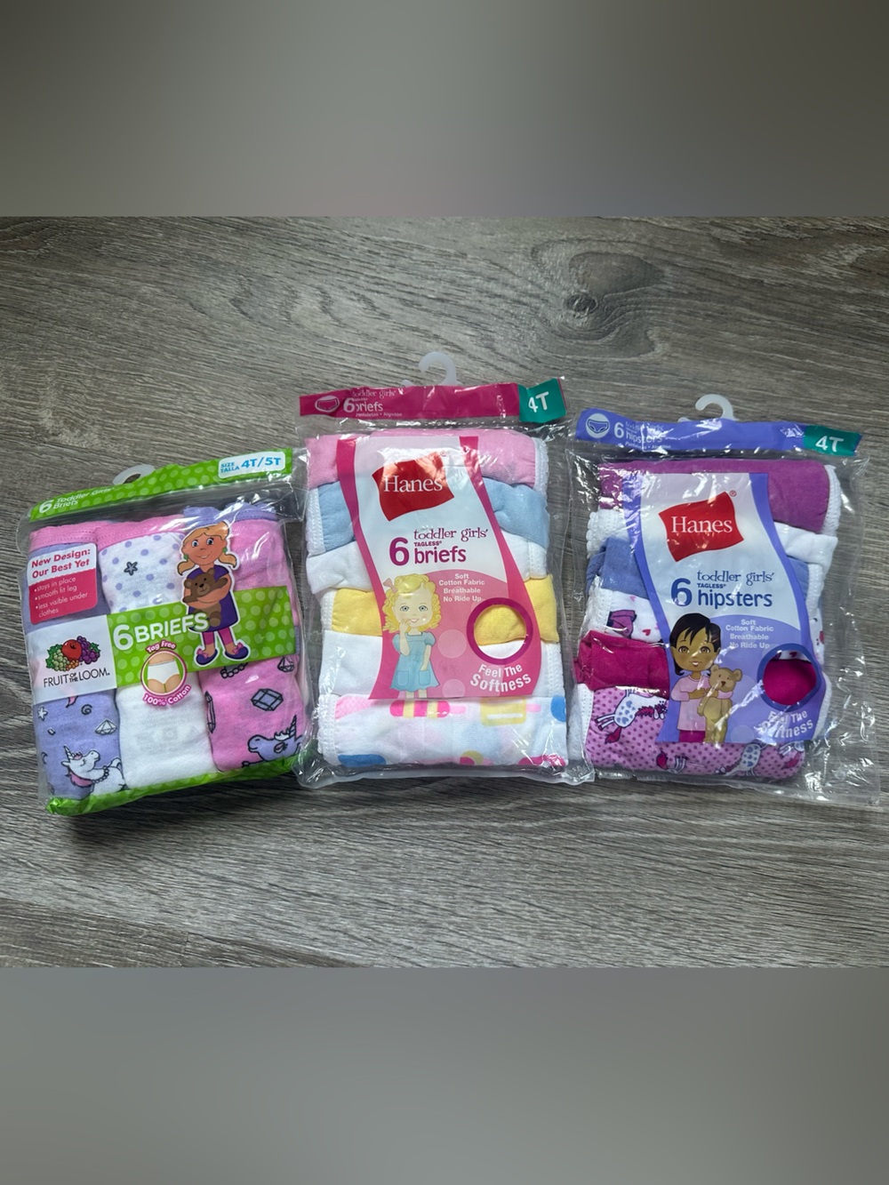 Toddler Girls 6-Pack Briefs & Hipsters - Pink, Purple, White, Yellow size 4T